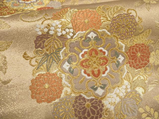 平和屋着物▼六通柄袋帯 花蝶丸文 金糸 正絹 逸品 AABF7906wj - Image 3