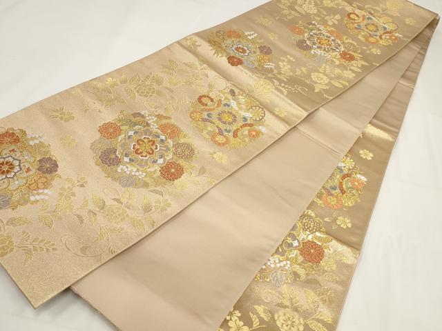 平和屋着物▼六通柄袋帯 花蝶丸文 金糸 正絹 逸品 AABF7906wj - Image 4