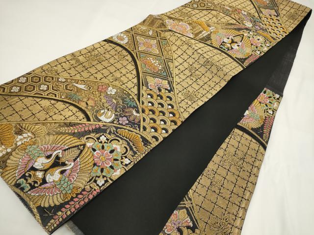 平和屋着物▼六通柄袋帯 松竹梅 向かい鶴 黒地 金糸 正絹 逸品 AABF7931wj - Image 4