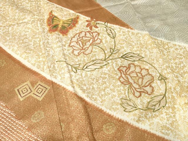 平和屋着物●訪問着 駒刺繍 花蝶文 金彩 正絹 逸品 AABF9020ck - Image 4