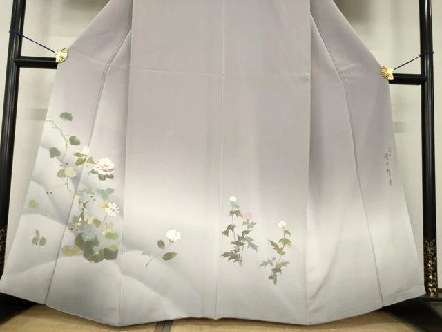 平和屋着物●二代目清次郎 手描き 訪問着 草花文 暈し染め 正絹 逸品 未使用 AABF9629ck - Image 3