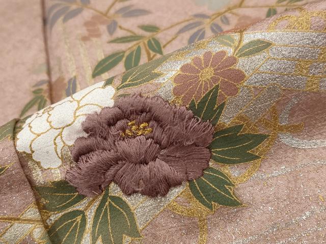 平和屋着物■訪問着 刺繍 草花文 暈し染め 金糸 金銀彩 正絹 逸品 AABG3065st - Image 5