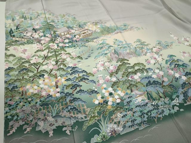 平和屋着物●京友禅作家 外池雅峰 訪問着 樹林風景文 暈し染め 正絹 逸品 未使用 CABC6664yc - Image 4