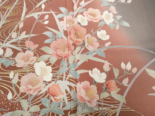 平和屋着物●訪問着 鷺流水草花文 金彩 正絹 逸品 CABD0221ut - Image 3