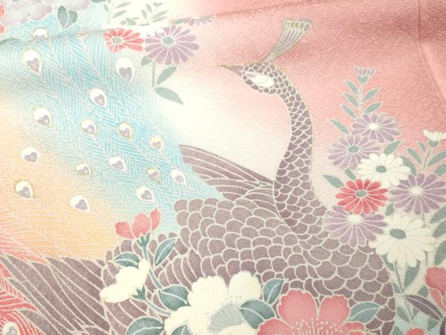 平和屋着物■訪問着 孔雀花文 暈し染め 金彩 正絹 逸品 DABC0440sf - Image 5