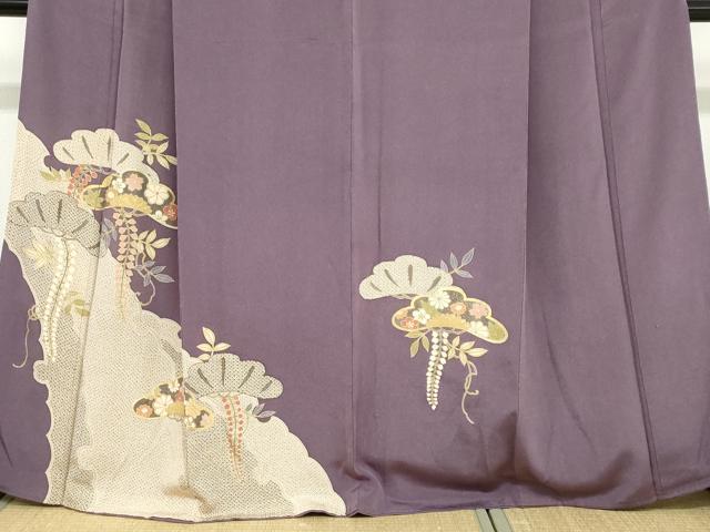平和屋着物●訪問着 草花松文 金彩 鬼しぼ縮緬 正絹 逸品 DABC2079ud - Image 4