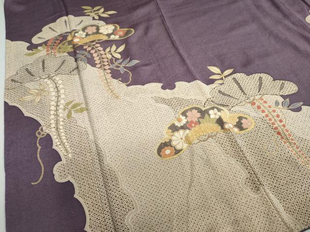 平和屋着物●訪問着 草花松文 金彩 鬼しぼ縮緬 正絹 逸品 DABC2079ud - Image 5