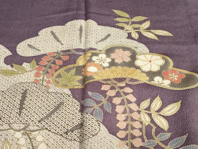 平和屋着物●訪問着 草花松文 金彩 鬼しぼ縮緬 正絹 逸品 DABC2079ud - Image 6