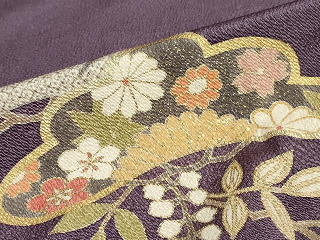 平和屋着物●訪問着 草花松文 金彩 鬼しぼ縮緬 正絹 逸品 DABC2079ud - Image 8