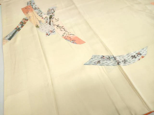 平和屋着物▼訪問着 総刺繍 短冊人物風景花鳥文 暈し染め 金糸 正絹 逸品 DABC2151ud - Image 5