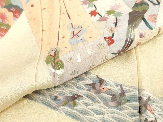 平和屋着物▼訪問着 総刺繍 短冊人物風景花鳥文 暈し染め 金糸 正絹 逸品 DABC2151ud - Image 7
