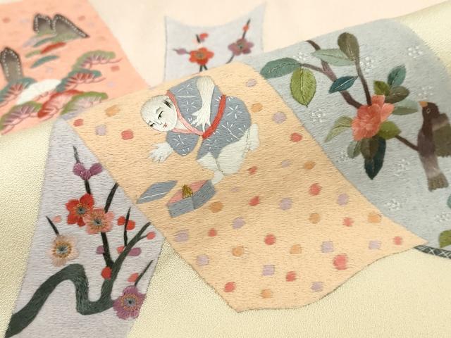 平和屋着物▼訪問着 総刺繍 短冊人物風景花鳥文 暈し染め 金糸 正絹 逸品 DABC2151ud - Image 8