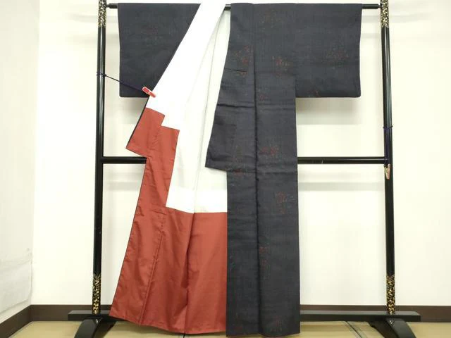 平和屋着物■上質な小紋 紬地 草花文 正絹 逸品 DABC4953cd - Image 3