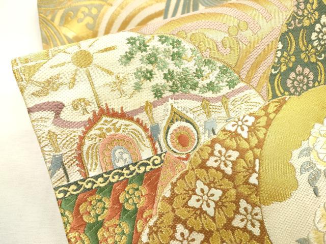 平和屋着物▼六通柄袋帯 唐織 鴛鴦吉祥花文 金糸 正絹 逸品 DABC6355fe - Image 4
